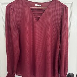 Maurices Wine Strappy V-Neck Long Sleeve Blouse